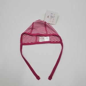 Hanna Andersson Pink Stripe Tie Baby Hat Organic Cotton NEW